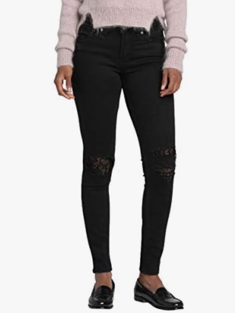 Silver Jeans Co. Women's Aiko Mid Rise Skinny Jeans destructed w/Lace Sz 28/L29